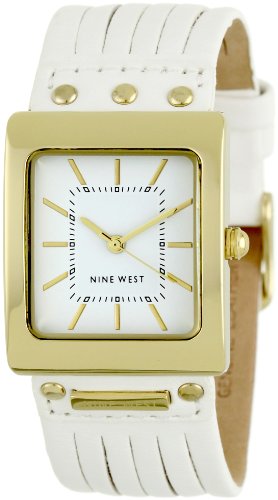 Nine West Women's NW1154WTWT Gold-Tone Square White Dial and White Strap Watch