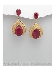 Ruby Earrings In Brass