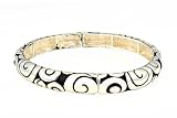 Bracelet - B165 - Bangle Style - Designer Inspired Stretch - Swirl Pattern ~ Silver Tone Metal