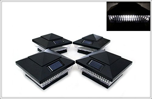 6-Pack Solar Black Post Deck Fence Cap Lights for 4" X 4" Wood Post With White LEDs and Vertical-lined Clear Lens