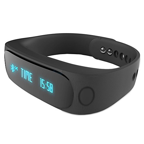 HopCentury Bluetooth Smart Waterproof Watch Bracelet IP67 for iPhone IOS and Android Cellphones with Pedometer Sleep Monitor Exercise Mode Anti-lost Find Phone Camera Functions Black