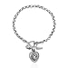 Sterling Silver Genuine White Topaz and Oxidized Heart Charm Toggle Bracelet, 7.5