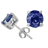 1.50 cttw Genuine Round 5.5mm Sapphire Earring Studs in 14k White Gold