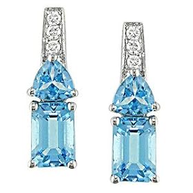 14-kt. White Gold Diamond Blue Topaz Earrings by Amour