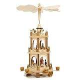 Pyramide de Noël 45cm en bois avec crèche MOULIN A VENT POUR 6 BOUGIES