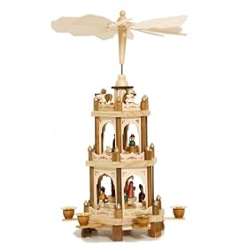 Pyramide de No�l 45cm en bois avec cr�che MOULIN A VENT POUR 6 BOUGIES