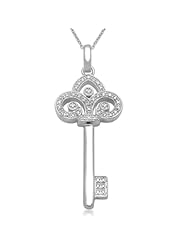 Jewelili 1/6 Cttw Diamond Key Pendant in Sterling Silver, 18"