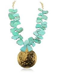 Devon Leigh "Up and Down" Turquoise and Gold-Dipped Medallion Long Necklace