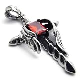 KONOV Jewelry Vintage Stainless Steel Red Cubic Zirconia Cross Necklace Pendant, Silver Red, 18″,20″,22″,24″ OR 26″ inches Chain