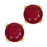 1.12 Ct Round Red Ruby 14K Yellow Gold 4-prong Stud Earrings 5mm