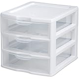 Sterilite 20738006 Clear View Mini 3-Drawer Organizer with White Frame and See-Through Drawers, 6-Pack