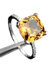 Solid 14K White Gold Cushion Cut 10mm Citrine (Yellow,VS) 0.15ctw Round Cut Diamonds (H-SI) Fashion Engagement Ring