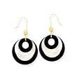 14k Gold, Mother of Pearl & Onyx Dangle Disk Earrings