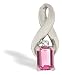 14K White Gold Emerald-cut Created Pink Sapphire and Diamond Pendant