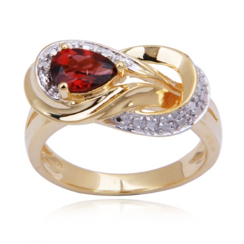 18k Yellow Gold Plated Sterling Silver Garnet and Diamond-Accent Knot Ring, Size 9