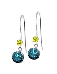 1.23 Ct Round Blue Diamond Canary Diamond 14K White Gold Earrings