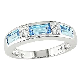 14K White Gold 1 10 ctw Diamond and Blue Topaz Ring by Amour