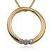 18k Yellow Gold Plated Sterling Silver Genuine Diamond Accent Three-stone Circle Pendant, 18"
