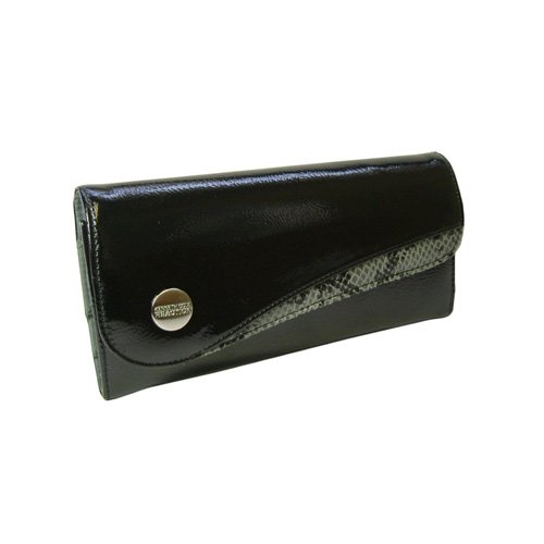 Kenneth Cole Trifold Clutch Bag Wallet (Black w/ Snake Trim)