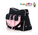 OskerBee OB001P Black Nylon Diaper Tote w/Pink Trim & Portable Baby Changer