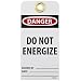 NMC RPT61G "DANGER - DO NOT ENERGIZE" Accident Prevention Tag with Brass Grommet, Unrippable Vinyl, 3" Length, 6" Height, Black/Red on White (Pack of 25)