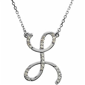 14k White Gold Lovely L Initial Diamond Necklace