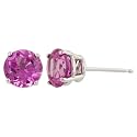 14k White Gold 6mm Round Lab Created Pink Sapphire 4-Prong Stud Earrings