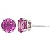 14k White Gold 6mm Round Lab Created Pink Sapphire 4-Prong Stud Earrings