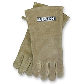 Landmann USA 1529 Suede Hearth Leather Gloves Khaki with Logo