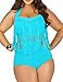 Papaya Wear Women's Retro High Waist Braided Fringe Top Bikini Swimwear Plus Size,Blue ,Large