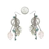 Tri Tone Feather with Turquoise Charm Dangle Earrings Fashion Jewelry