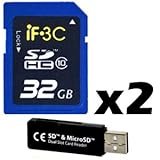 2x 32GB = 64GB SD Class 10 IF3C Ultimate Extreme Speed SDHC Flash Memory Ca ....