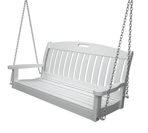 Polywood Outdoor Furniture Nautical 48 Inch Swing, White-Recycled Plastic Materials