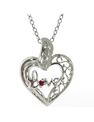 Round Red Ruby 14K White Gold Heart Shape Love Pendant With Chain