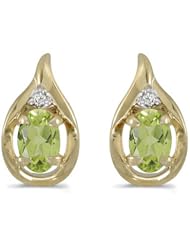 14k Yellow Gold Oval Peridot And Diamond Earrings