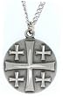 Jerusalem Cross Pendant with Bright Cut Accetns on 18"stainless Steel Necklace Chain