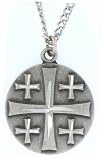 Jerusalem Cross Pendant with Bright Cut Accetns on 18stainless Steel Necklace Chain