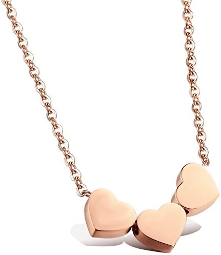 AnnieCos Rose-gold Plated Stainless Steel Triple-heart Pendant Collar Necklace