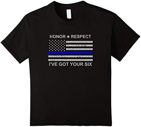 Kids I've Got Your Six Honor Respect Thin Blue Line Flag T-shirt 6 Black