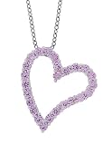 Platinum Plated Sterling Silver Pink Cubic Zirconia Heart-Shaped Pendant, 16+2 Extender