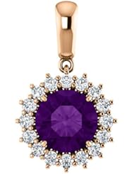 18K Rose Gold 8.00mm Round Cut Amethyst and Diamond Pendant -- LIFETIME WARRANTY