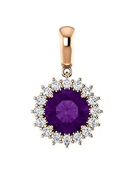 14K Rose Gold 8.00mm Round Cut Amethyst and Diamond Pendant -- LIFETIME WARRANTY
