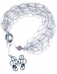 Twelve Strand, 925 Italian Sterling Silver Chain Link Bracelet with Butterfly Charm; Rhodium Plated
