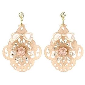 Tarina Tarantino Nude Baroque Lucite Drop Earrings With Flower Center