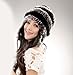 URSFUR Women's Rex Rabbit Fur Hats Winter Ear Cap Flexible Multicolor (Coffee & Black)