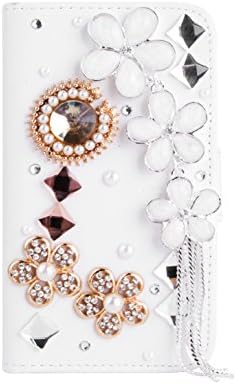 Magic Global Gadgets - 3D Luxury Diamond Ruby Jewels Leather Wallet Card Slot Book Case Cover Pouch For Apple iPod Touch 5 5th Generation iPod 5 With Screen Guard, Cleaning Cloth & Stylus Pen (White - Ruby Jewels Wallet)