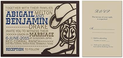 Intricutz Laser Cut Layered Western Invitation Kit with Envelopes, 25-Pack (WESTFUD80ALM80ENV)