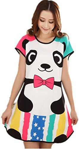 Fastfang Summer Sexy Women Cartoon Cotton Night Skirt Pajamas Sleeping Dress