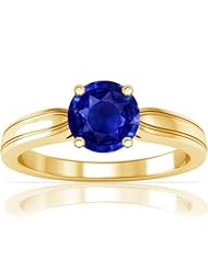 18K Yellow Gold Round Cut Blue Sapphire Solitaire Ring