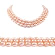 AugustinaJewelry Triple Strand 16-18 Inches 7-8mm Pink Oval Shape Freshwater Cultured Pearl Necklace